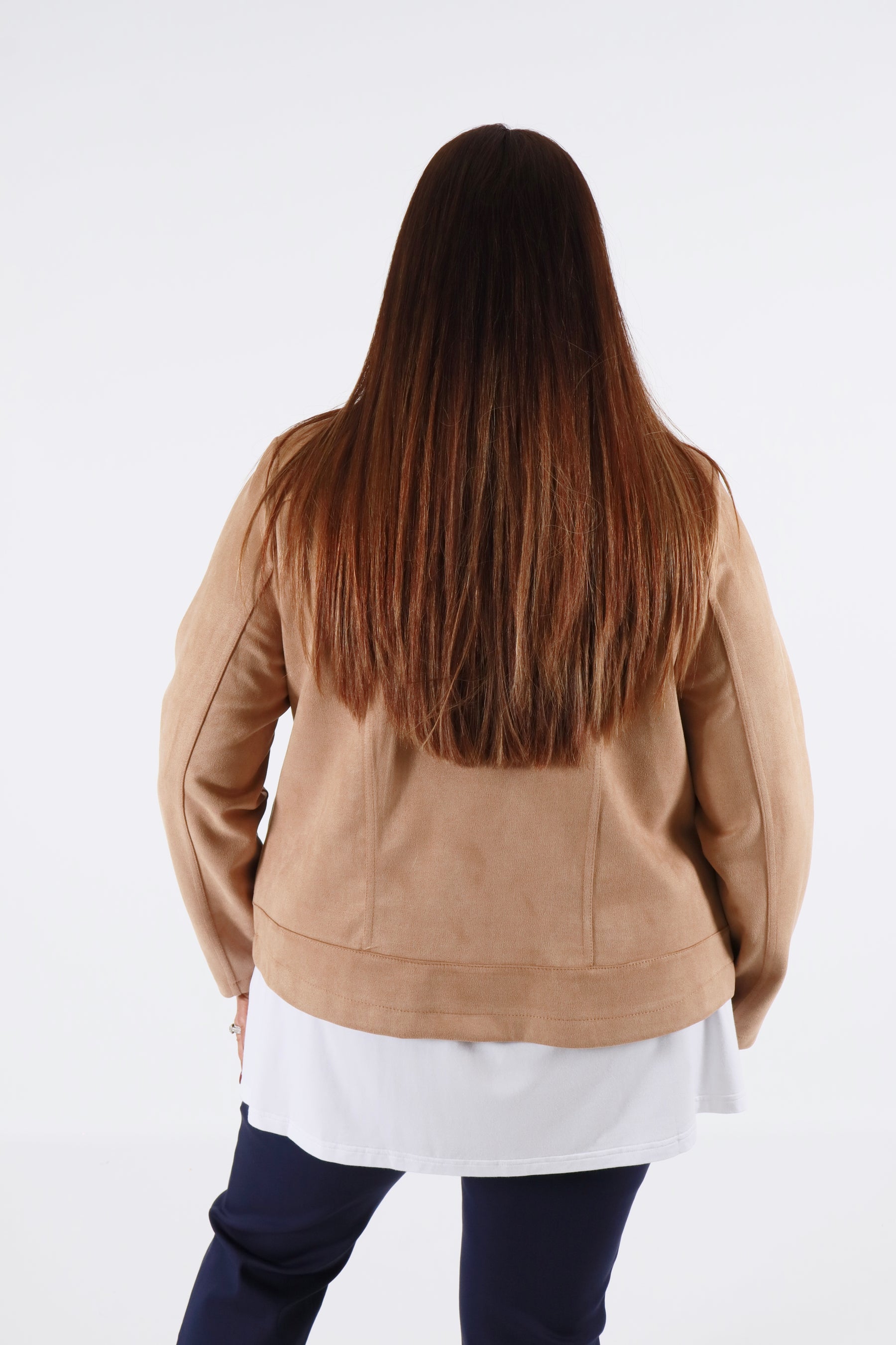 Amber Suede Biker Jacket in Camel