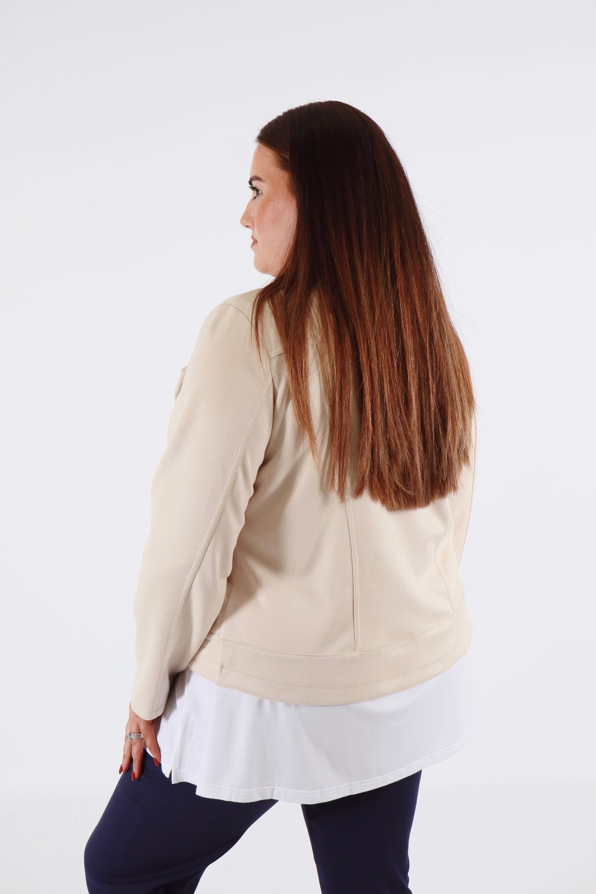 Amber Suede Biker Jacket in Beige