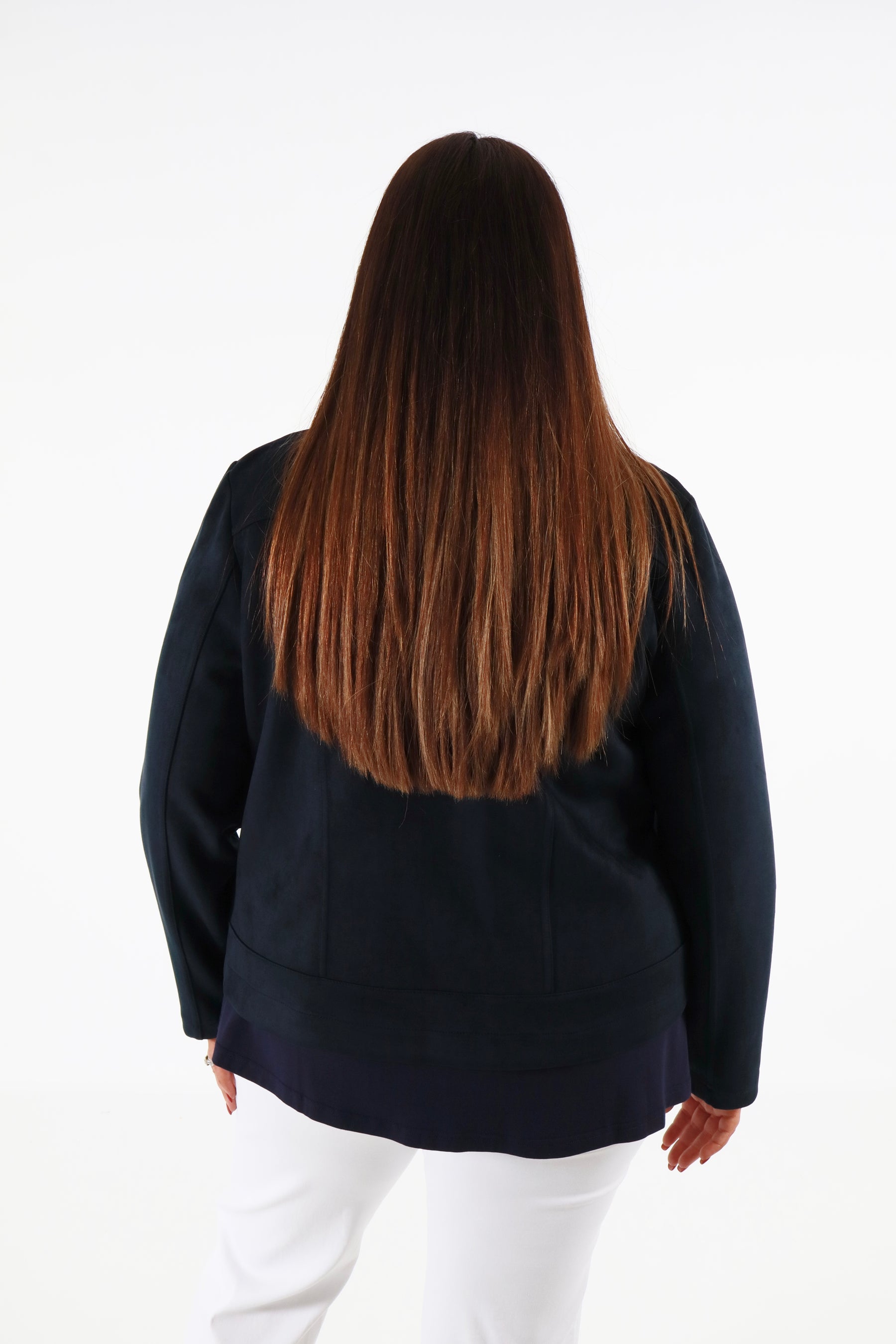 Amber Suede Biker Jacket in Navy