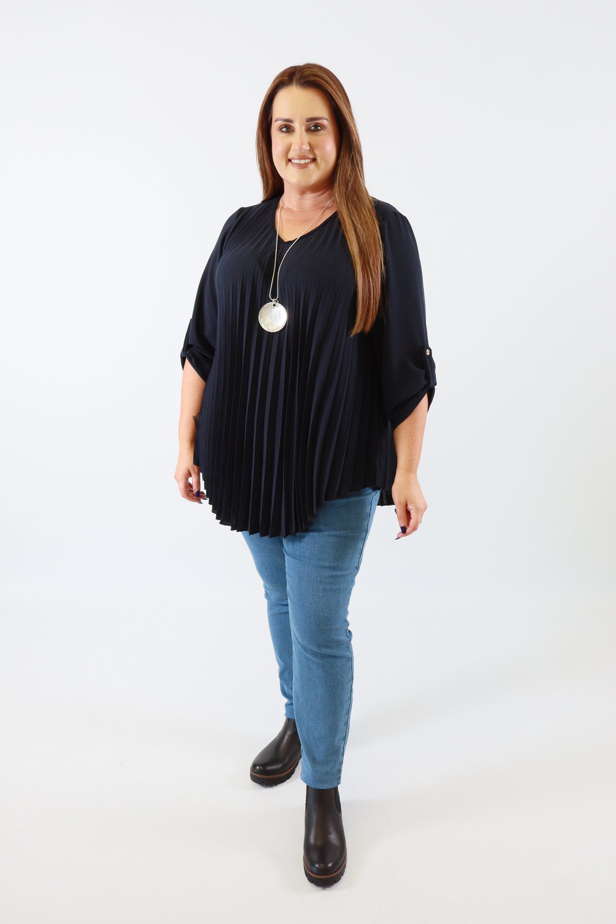 Bonnie Pleated Blouse in Navy
