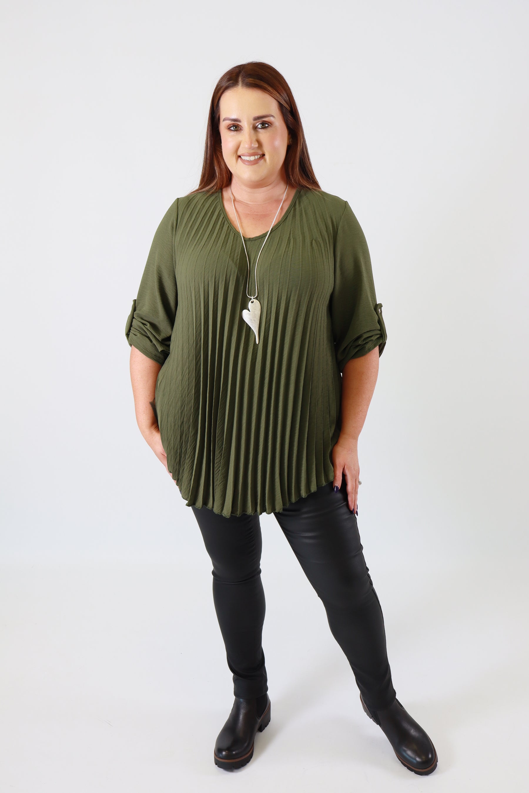 Bonnie Pleated Blouse in Khaki