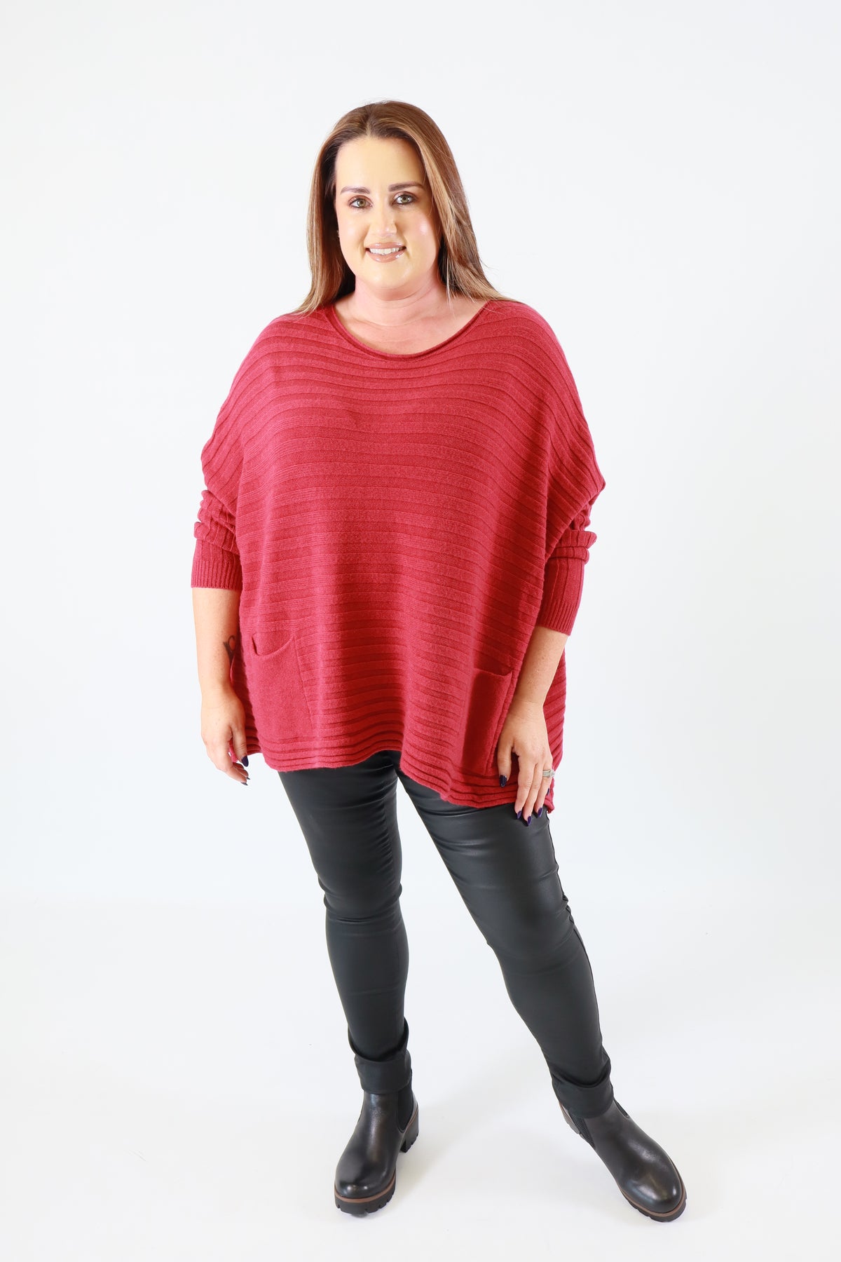 Clara Oversized Knit Jumper in Wine