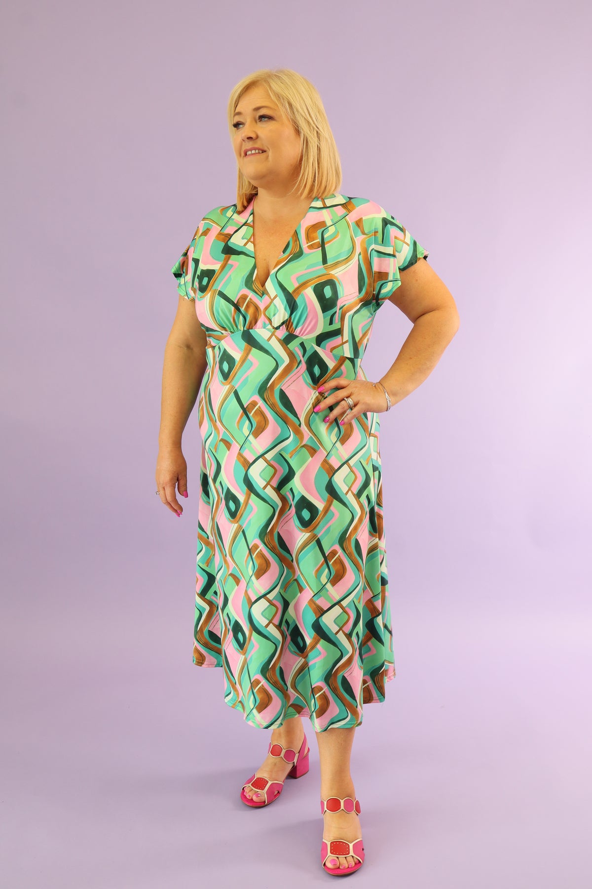 Maggie Dress in Green Geo Print