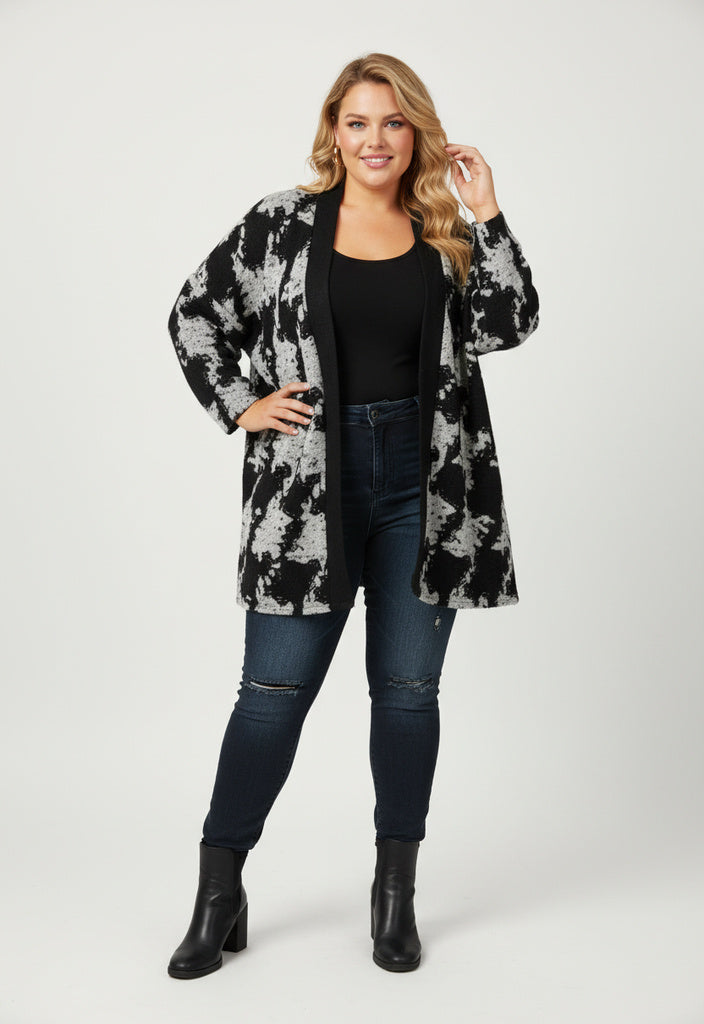 Kacey Open Cardigan in Black/Grey