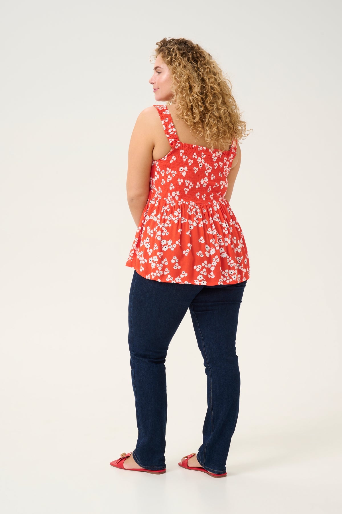 Kaffe Curve Ami Smock Top in Red