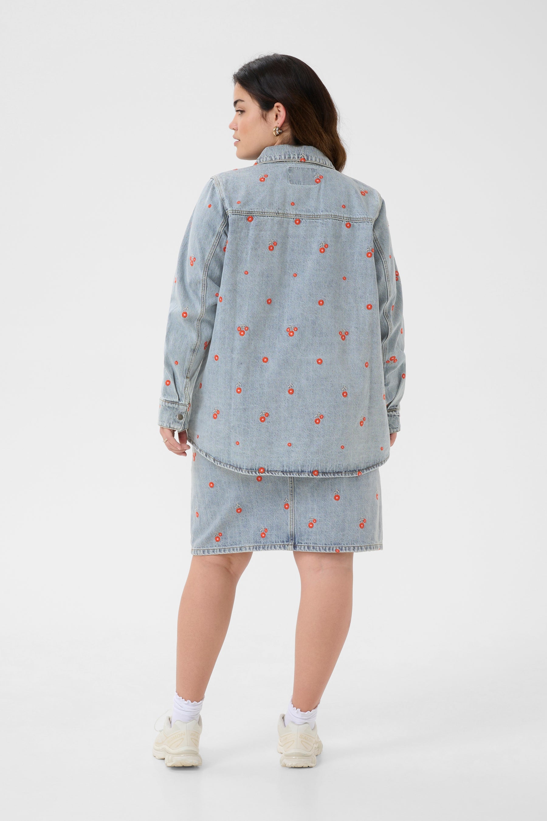 Kaffe Curve Betty Denim Jacket with Red Flowers