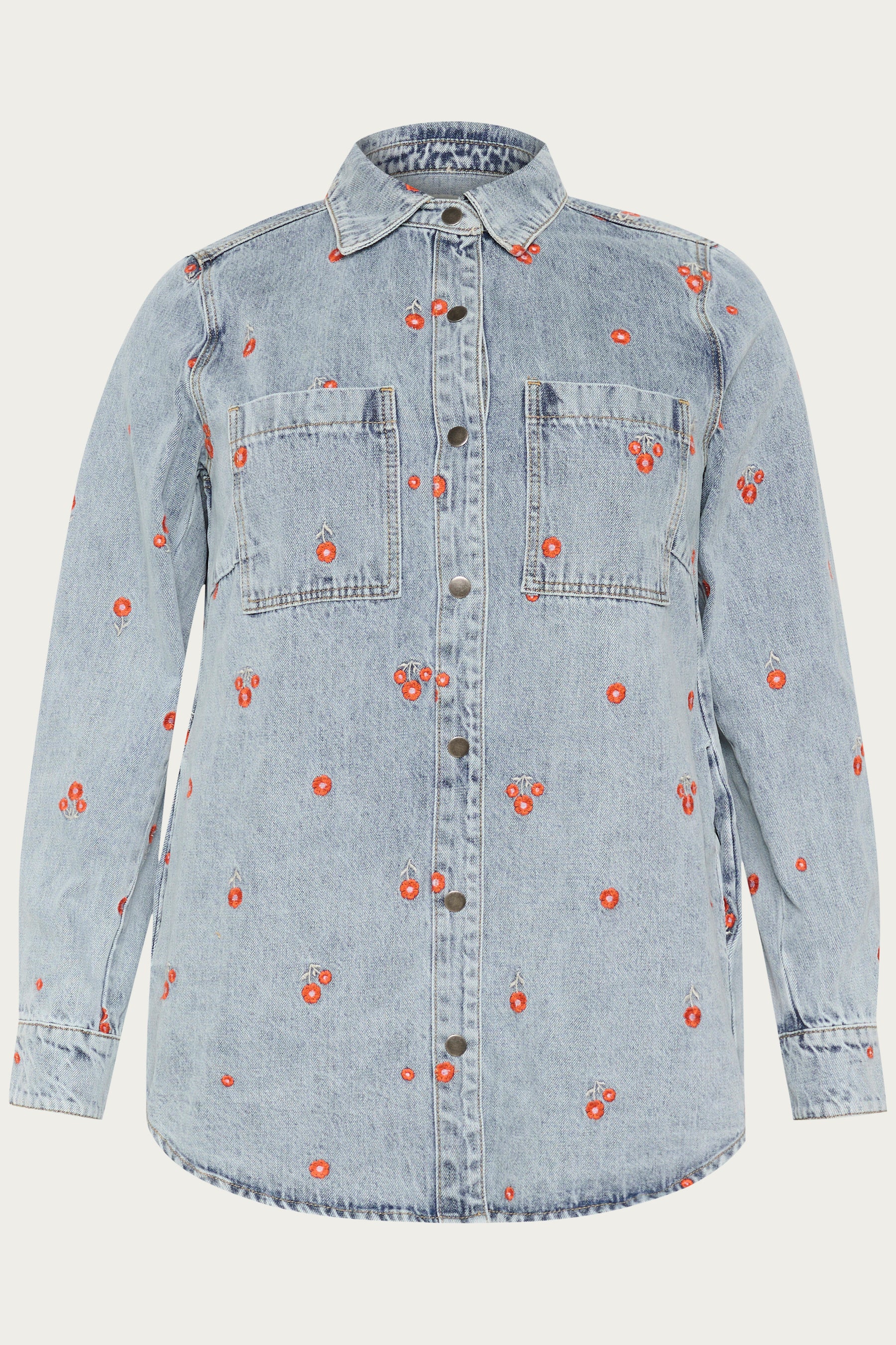 Kaffe Curve Betty Denim Jacket with Red Flowers