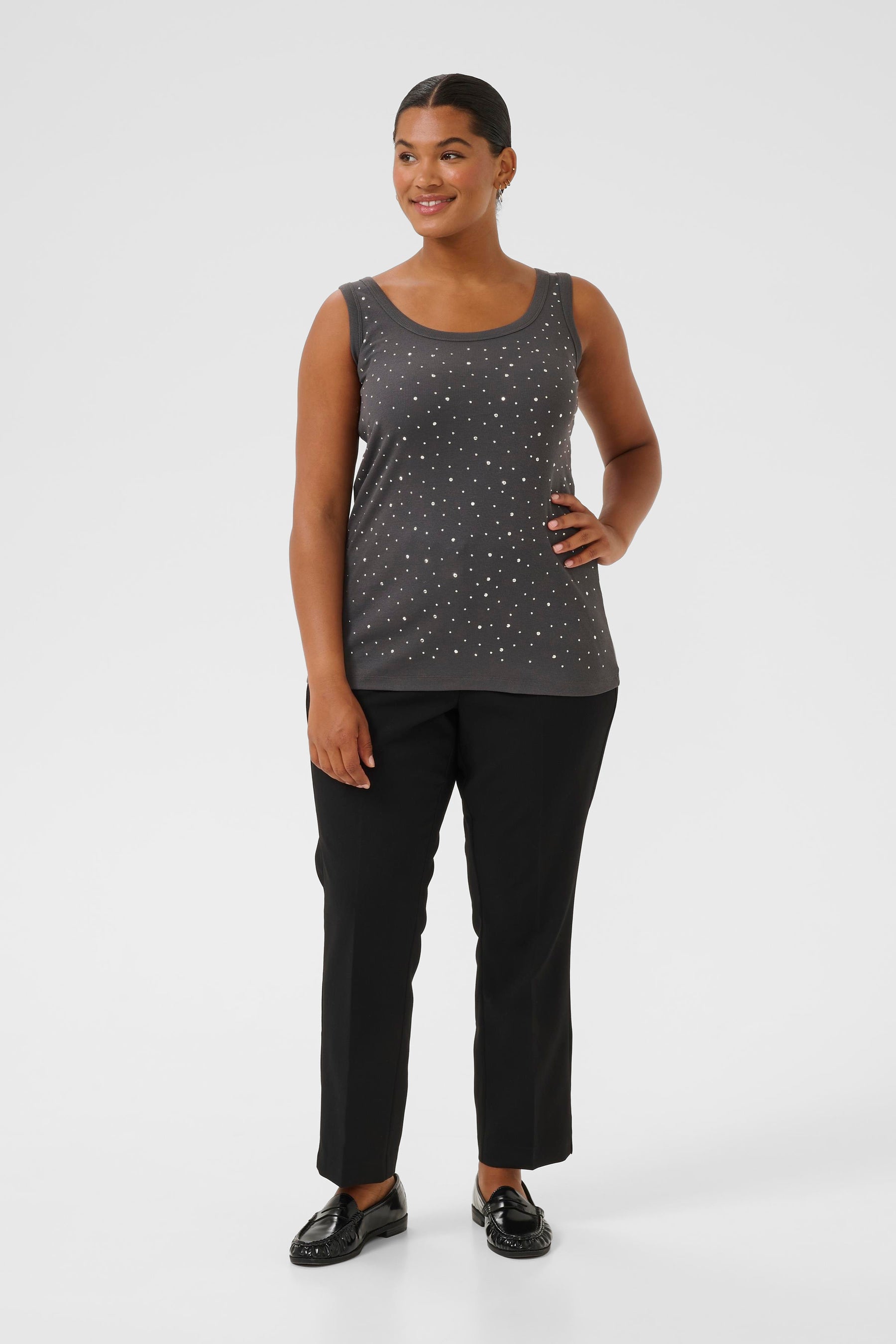 Kaffe Curve Carina Rhinestone Vest Top in Grey