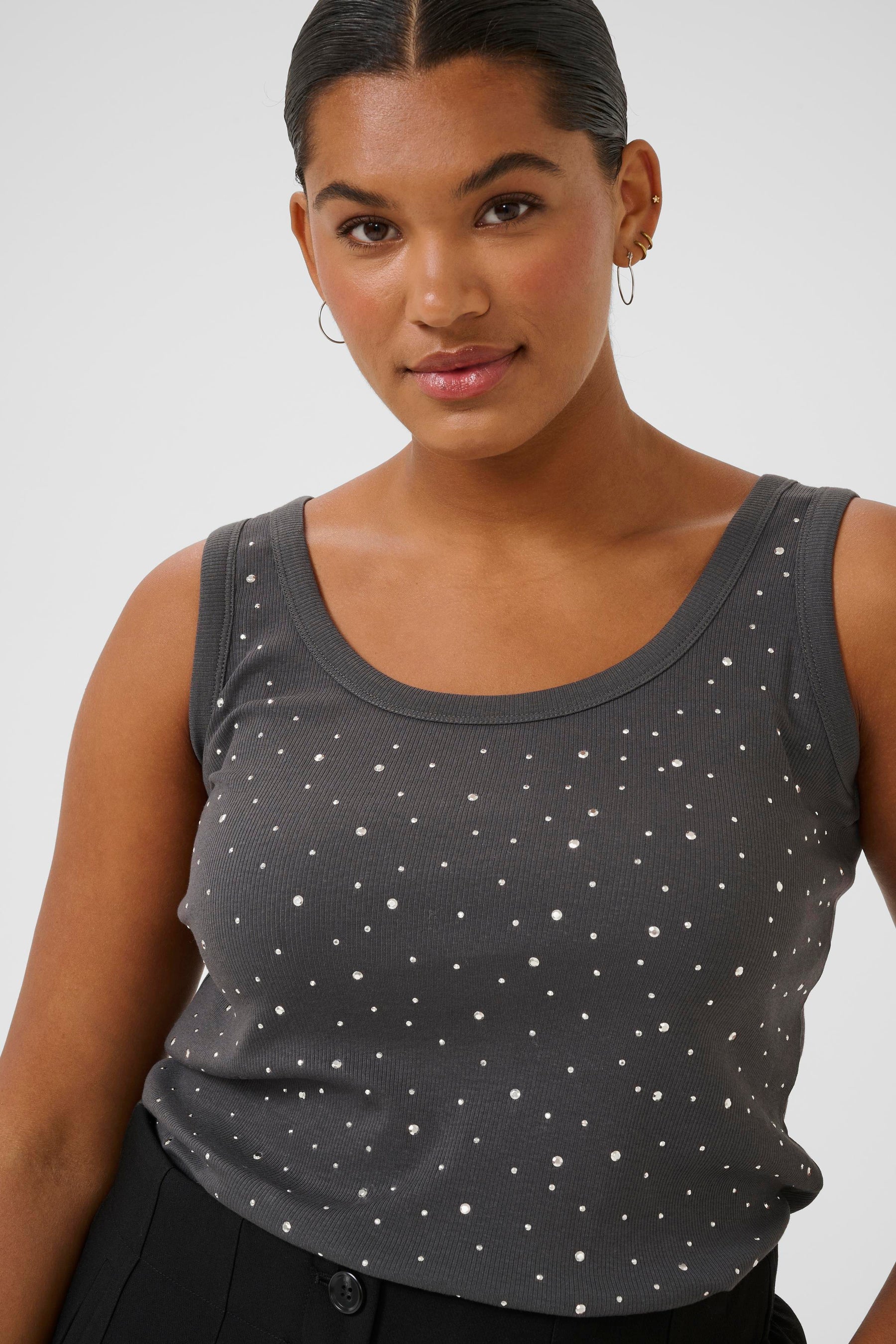 Kaffe Curve Carina Rhinestone Vest Top in Grey
