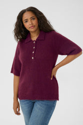 Kaffe Curve Emilia Knit Polo Top in Wine