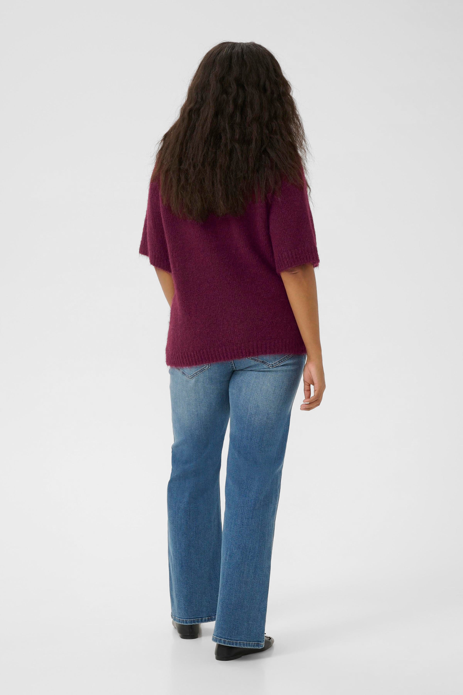 Kaffe Curve Emilia Knit Polo Top in Wine