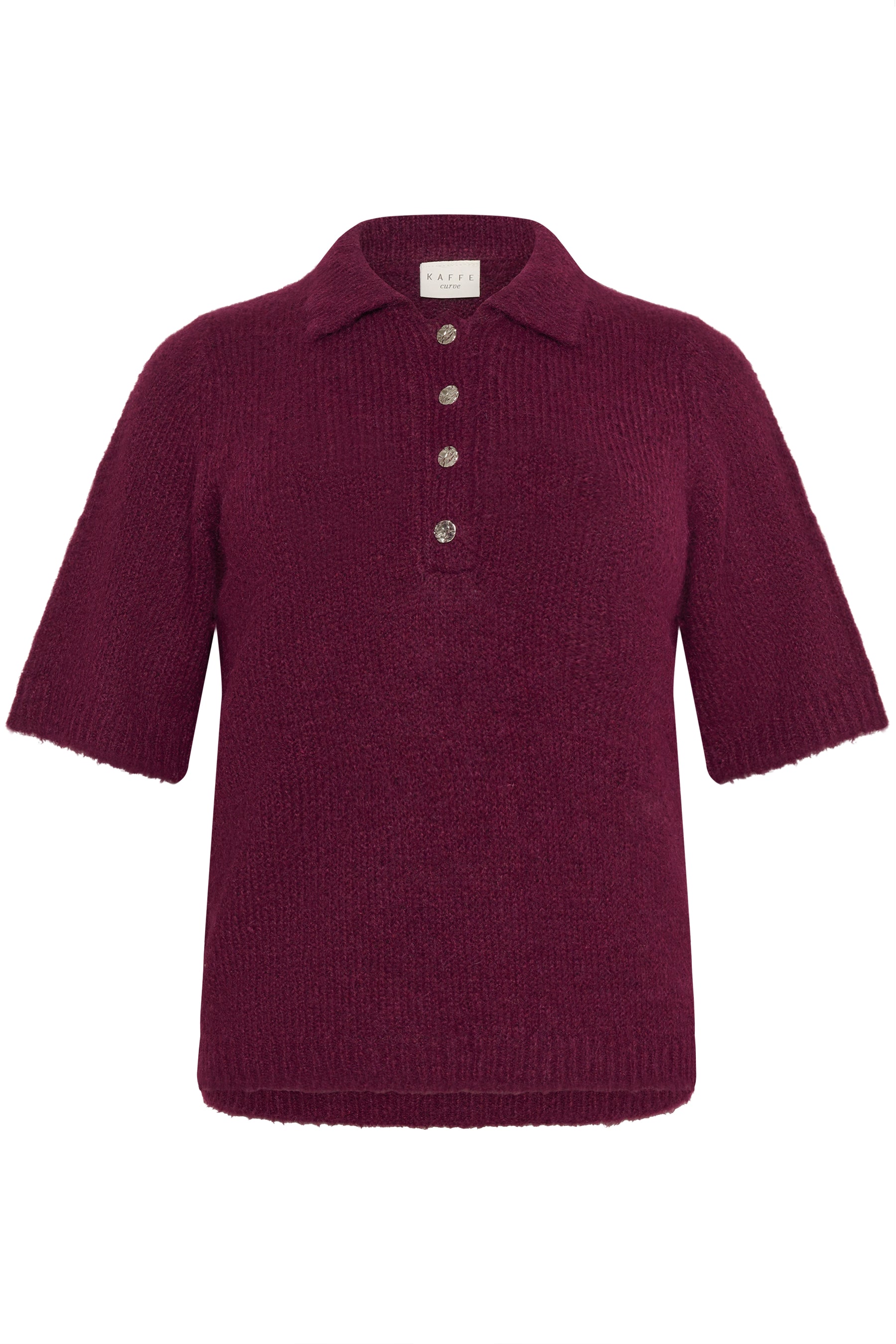 Kaffe Curve Emilia Knit Polo Top in Wine