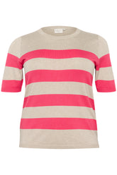 Kaffe Curve Lizzy Knit Top in Beige/Pink