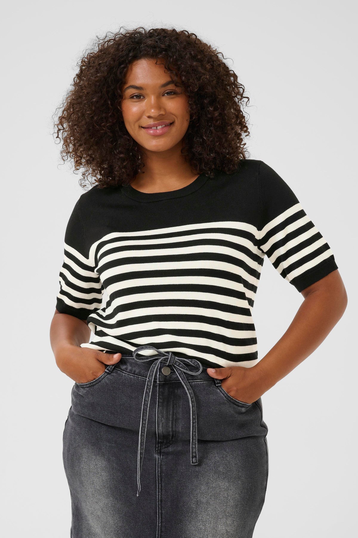 Kaffe Curve Lizzy Striped Knit Top in Black