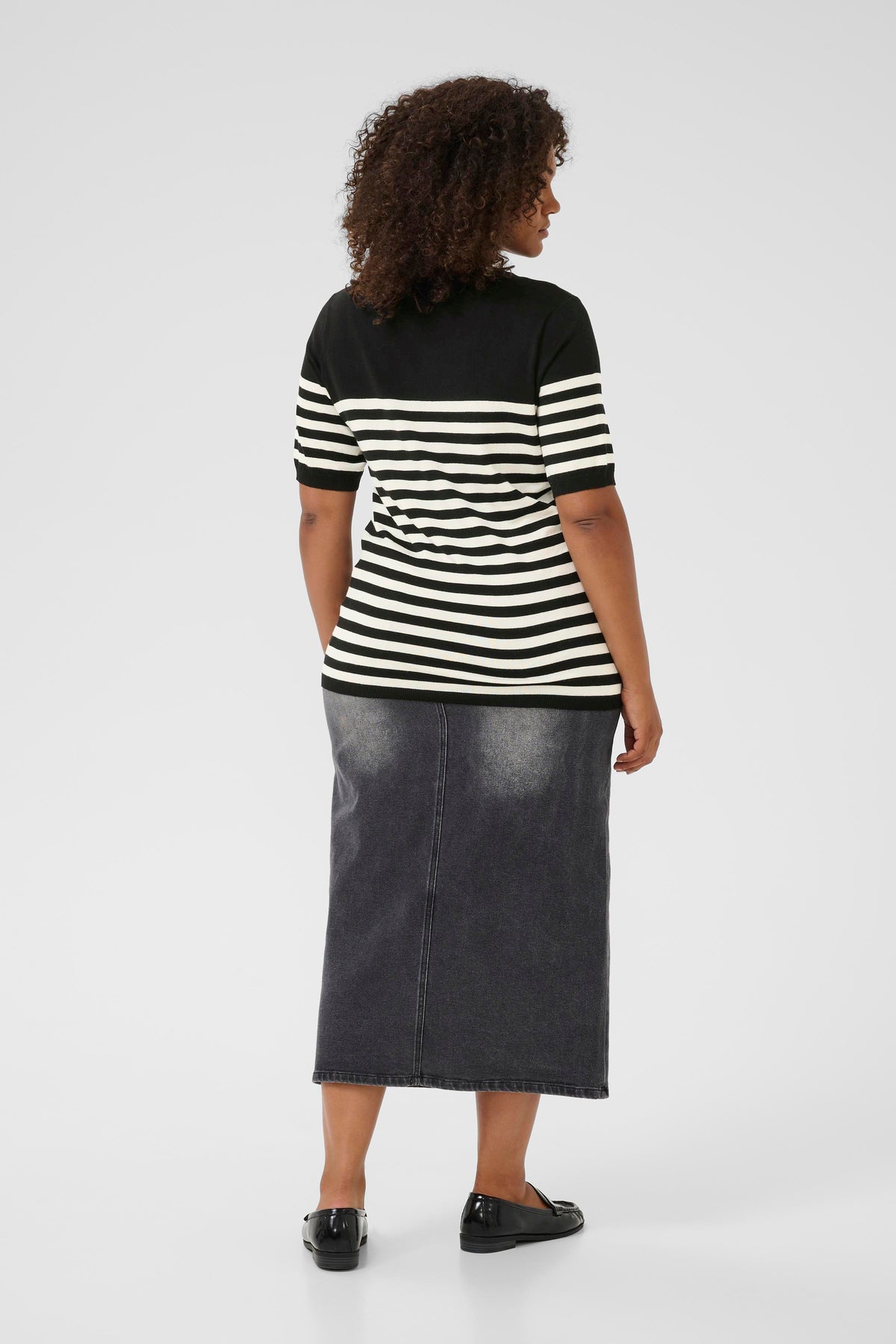 Kaffe Curve Lizzy Striped Knit Top in Black