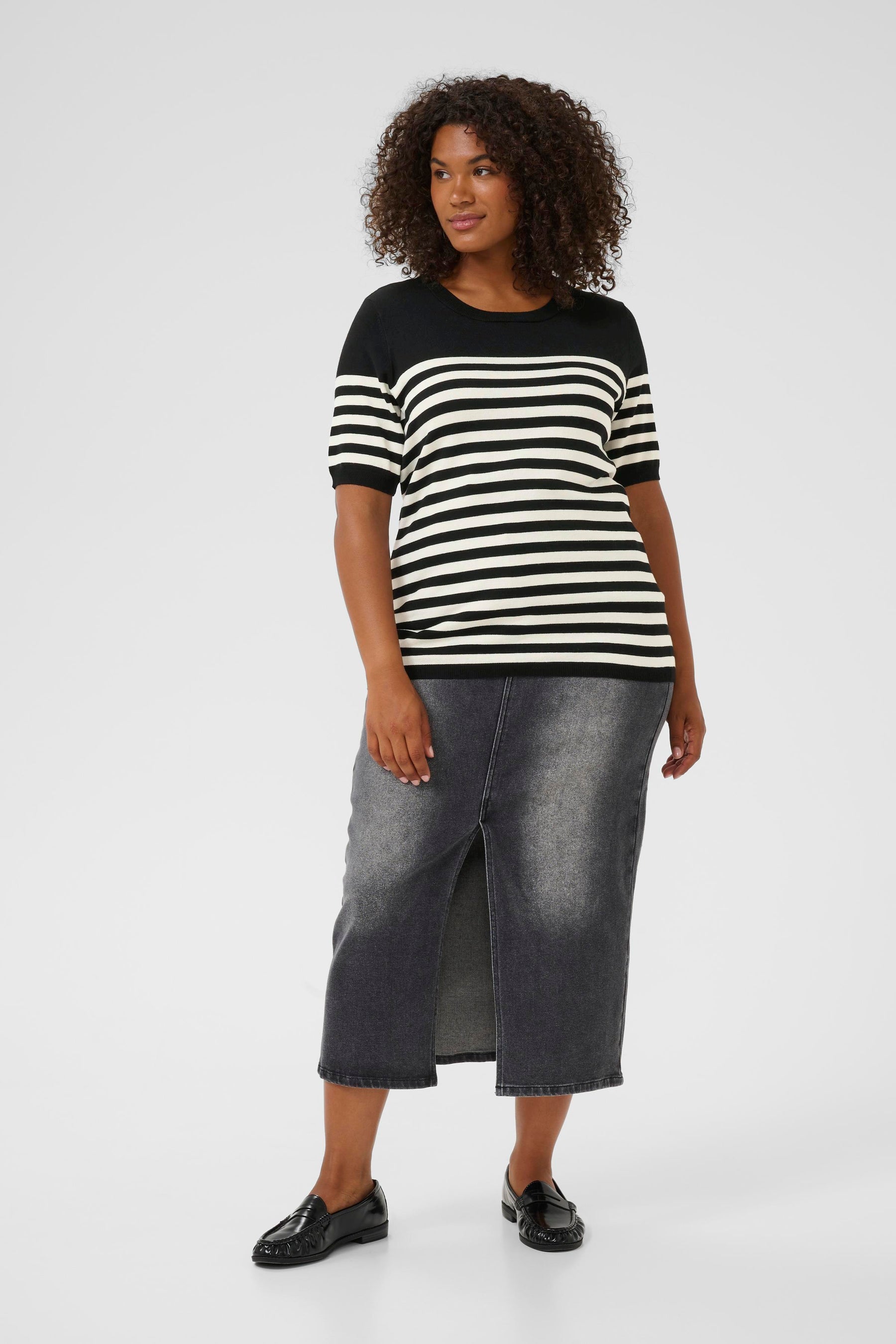 Kaffe Curve Lizzy Striped Knit Top in Black