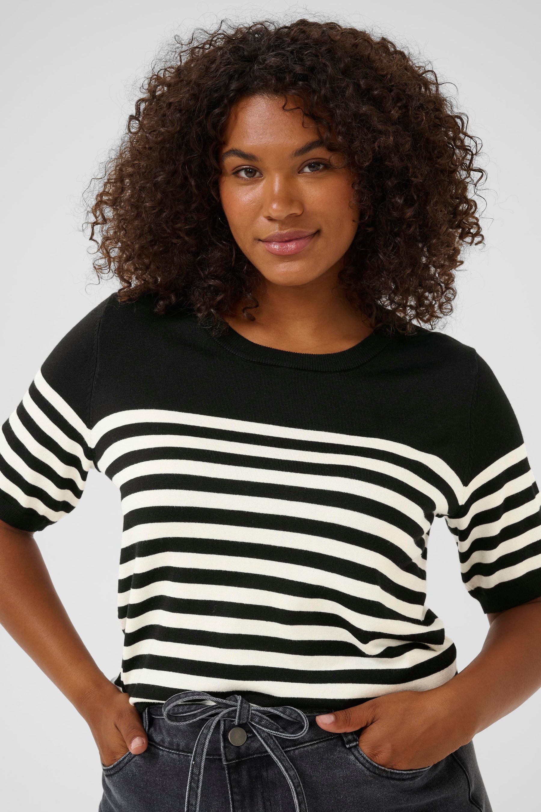 Kaffe Curve Lizzy Striped Knit Top in Black