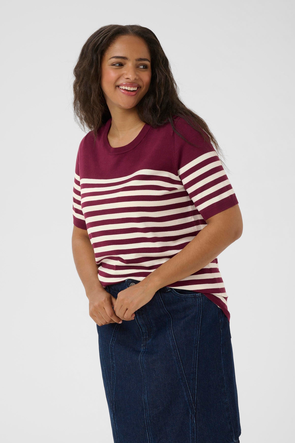 Kaffe Curve Lizzy Striped Knit Top in Wine