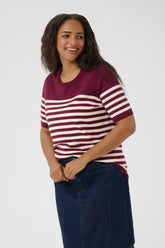 Kaffe Curve Lizzy Striped Knit Top in Wine