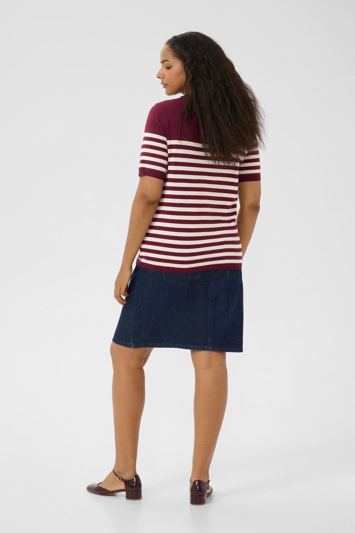 Kaffe Curve Lizzy Striped Knit Top in Wine