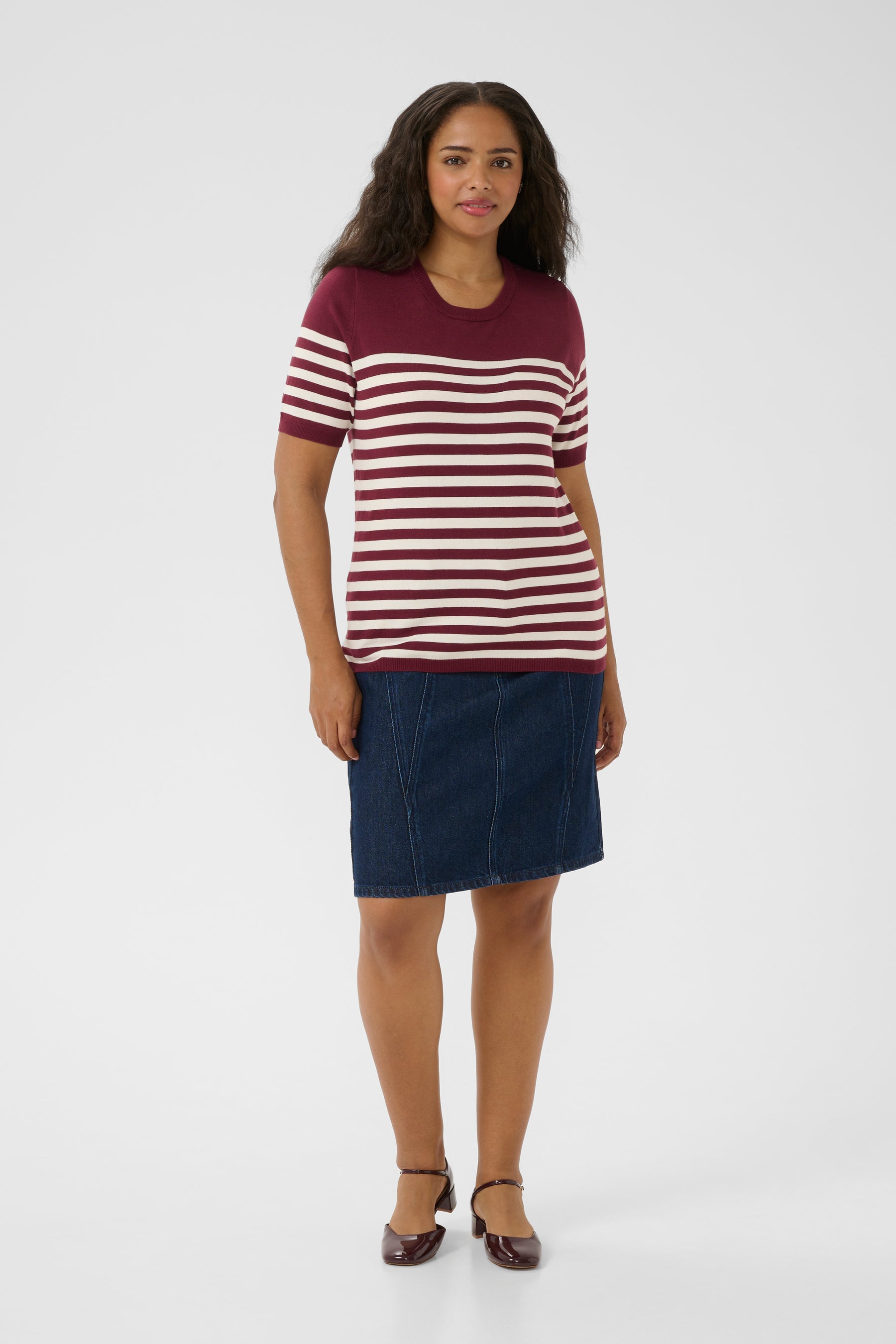Kaffe Curve Lizzy Striped Knit Top in Wine