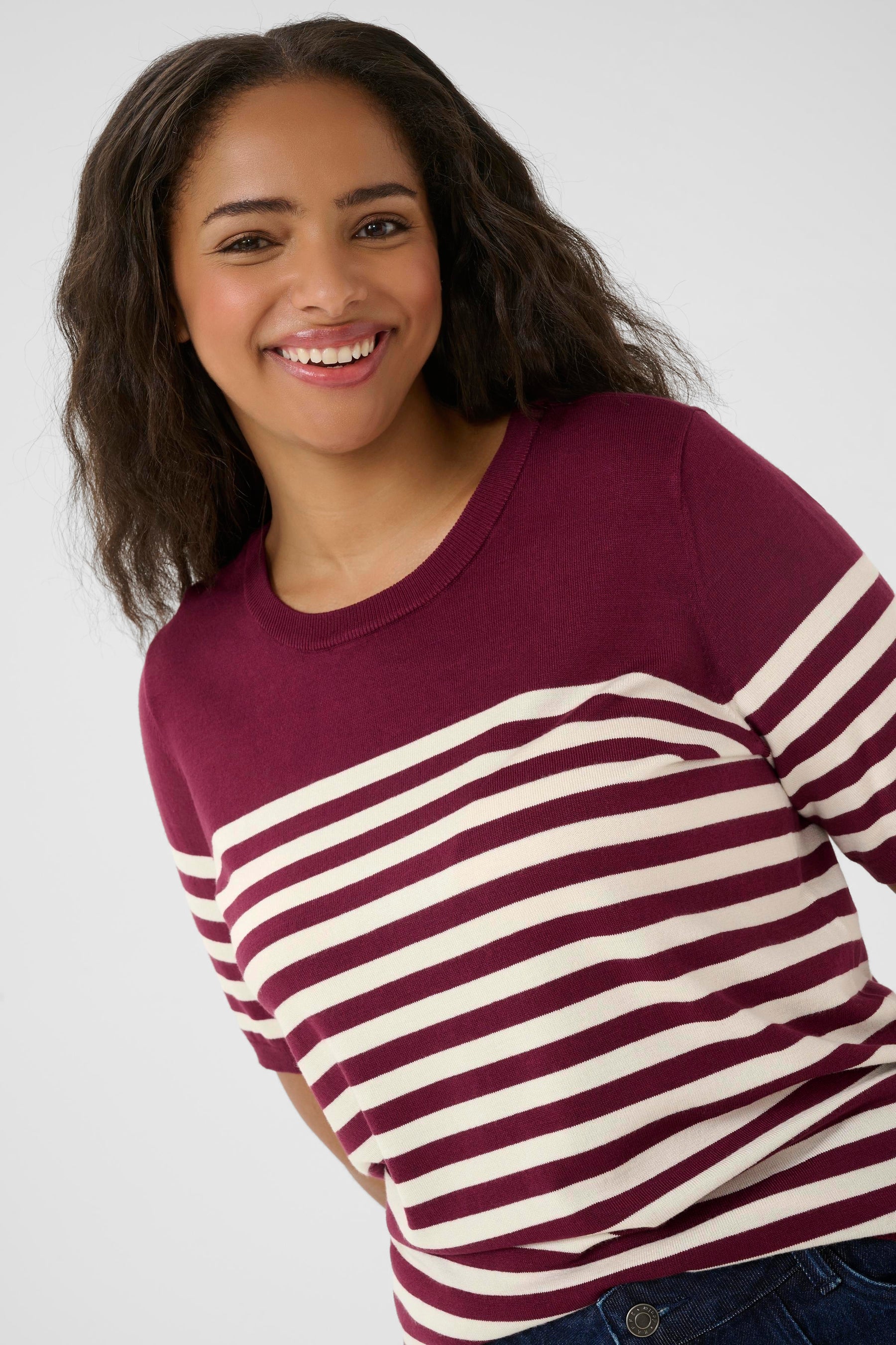 Kaffe Curve Lizzy Striped Knit Top in Wine