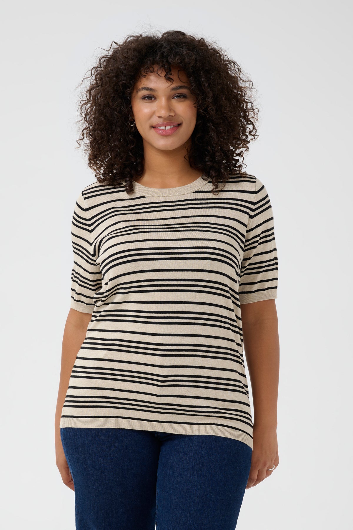 Kaffe Curve Lizzy Striped Top in Beige
