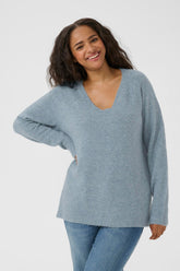 Kaffe Curve Niela V-Neck Jumper in Blue