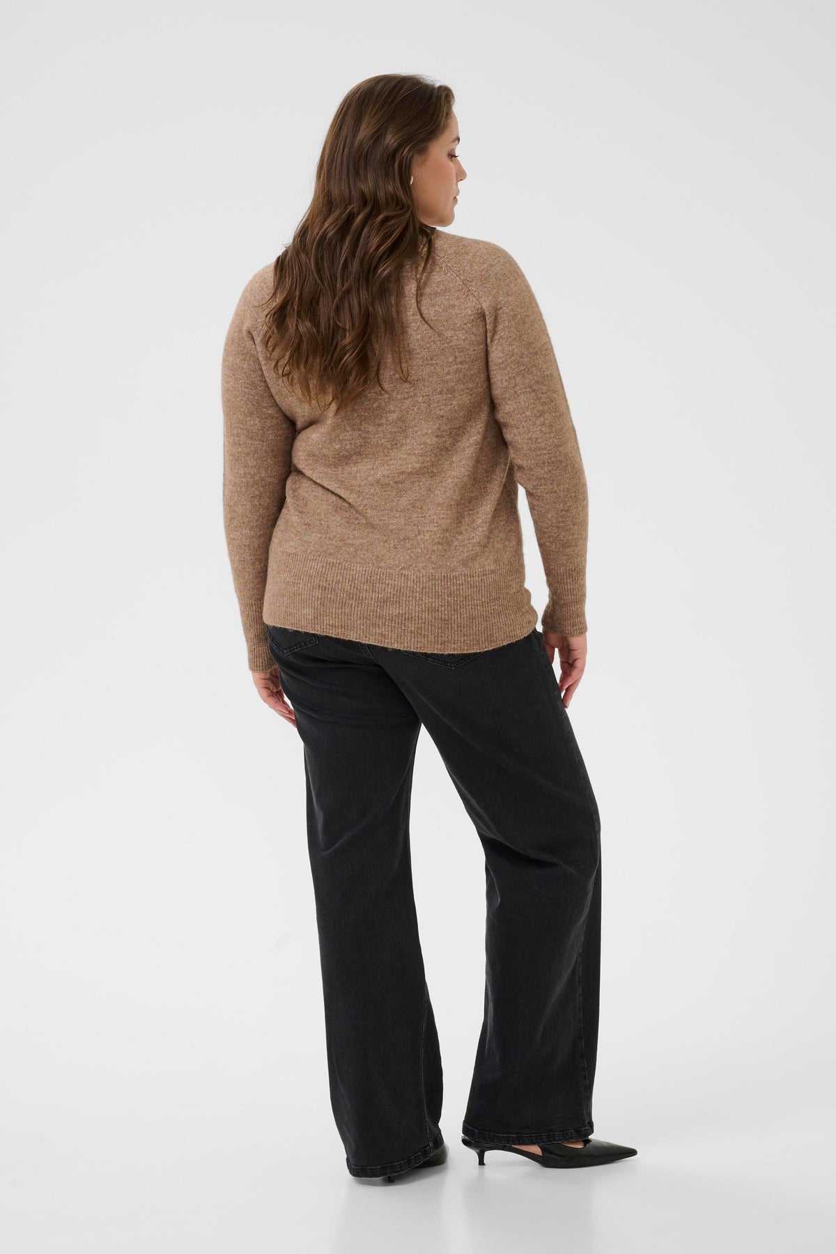 Kaffe Curve Niela V-Neck Jumper in Tan