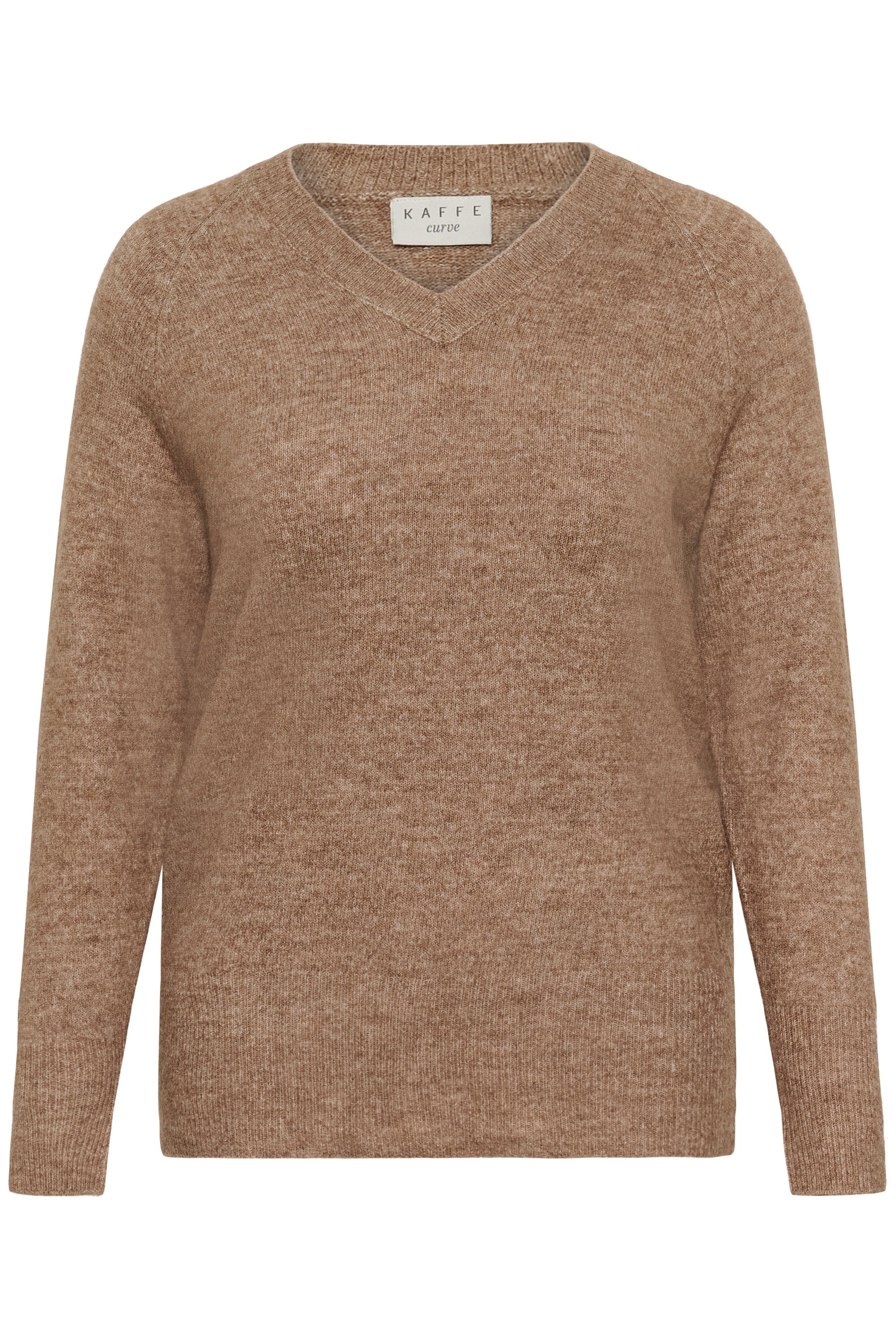 Kaffe Curve Niela V-Neck Jumper in Tan