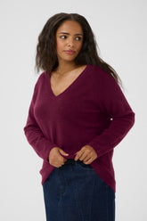 Kaffe Curve Niela V-Neck Jumper in Wine