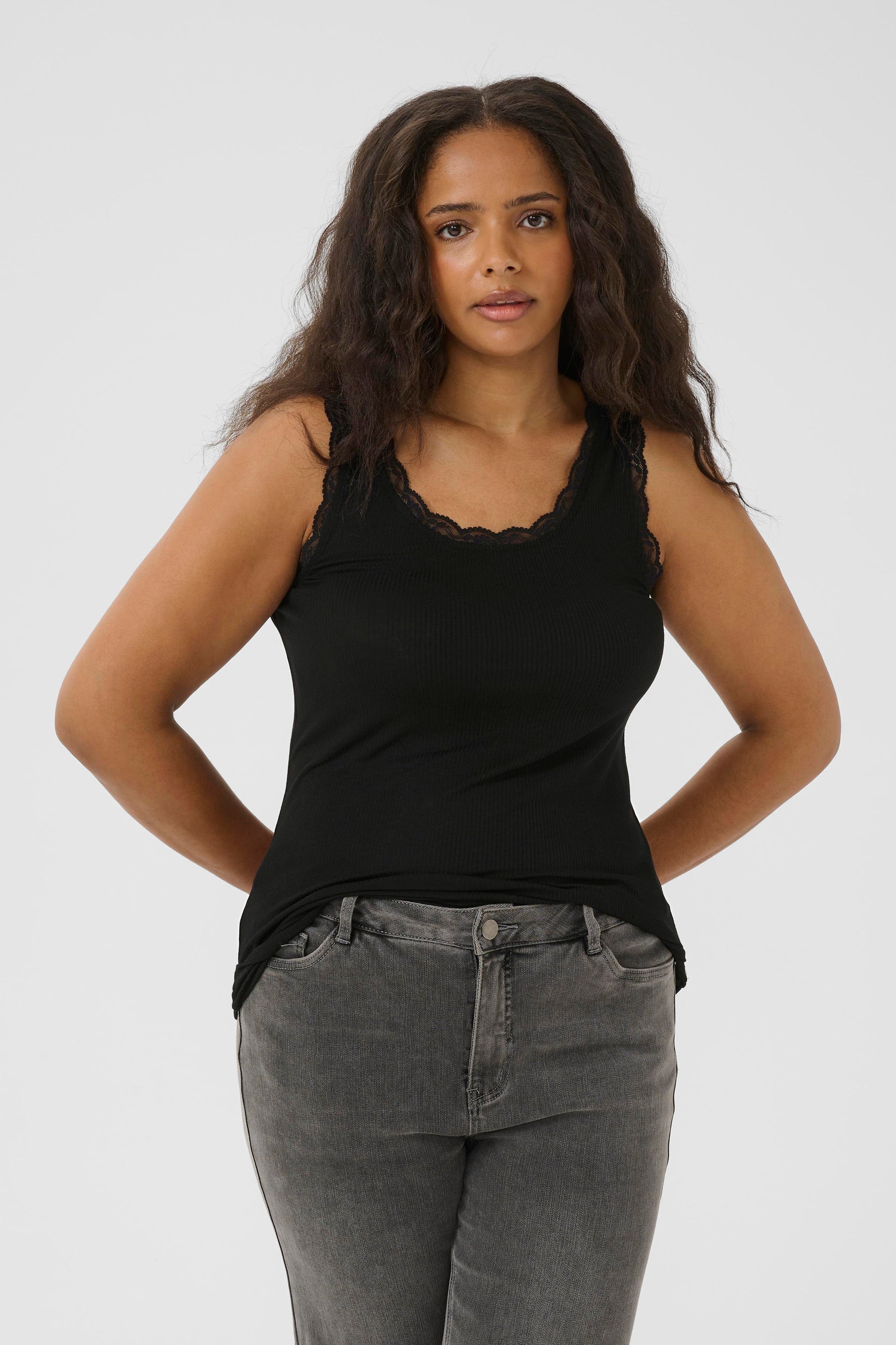 Kaffe Curve Omia Vest Top in Black