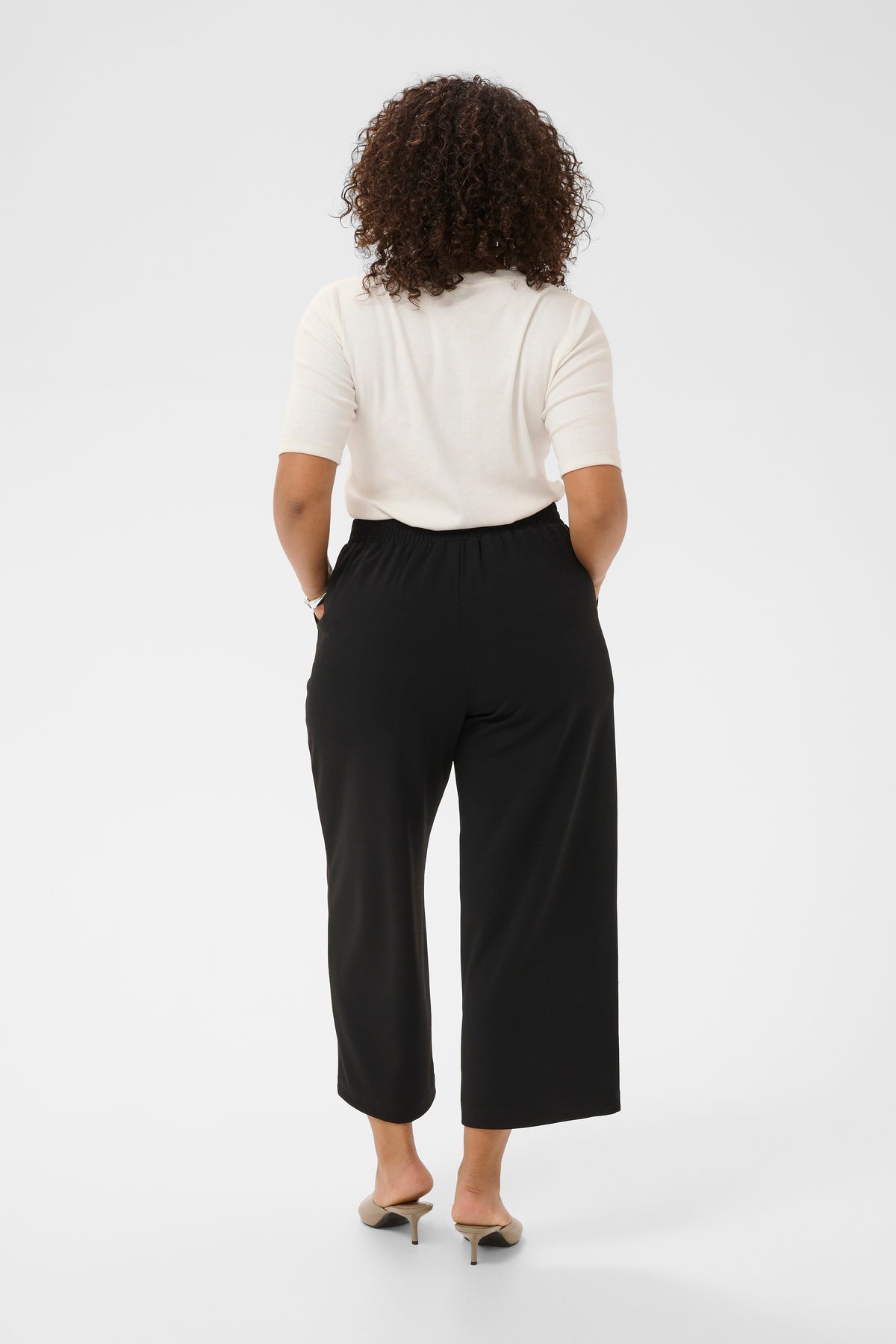 Kaffe Curve Pheolo Trousers in Black, ankle grazing black trousers