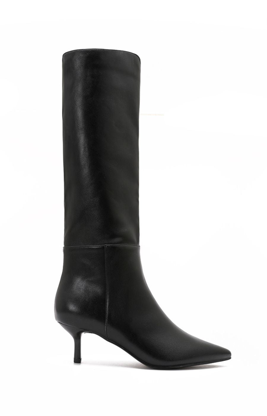 Kitten Heel Knee High Boot in Black