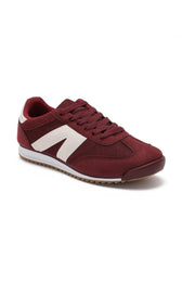 Lace Up Trainer in Wine