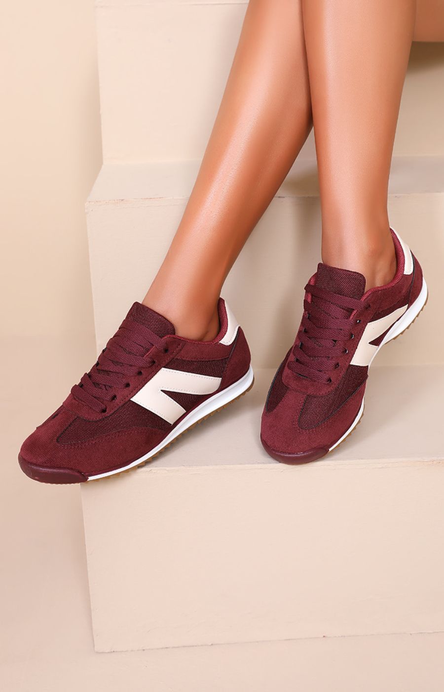 Lace Up Trainer in Wine