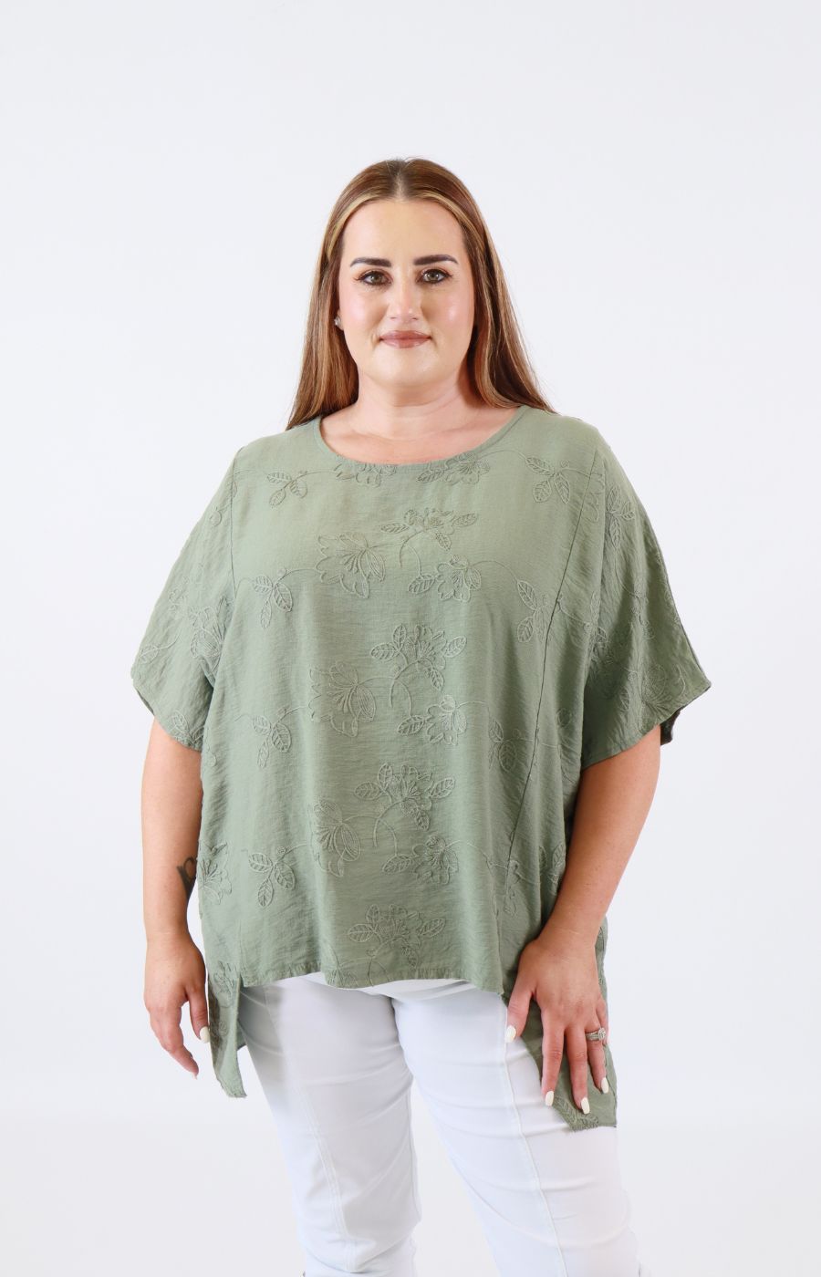 Linda Open Back Blouse in Khaki
