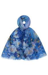 Lola Scarf in Blue, a blue scarf with an abstract painting look design