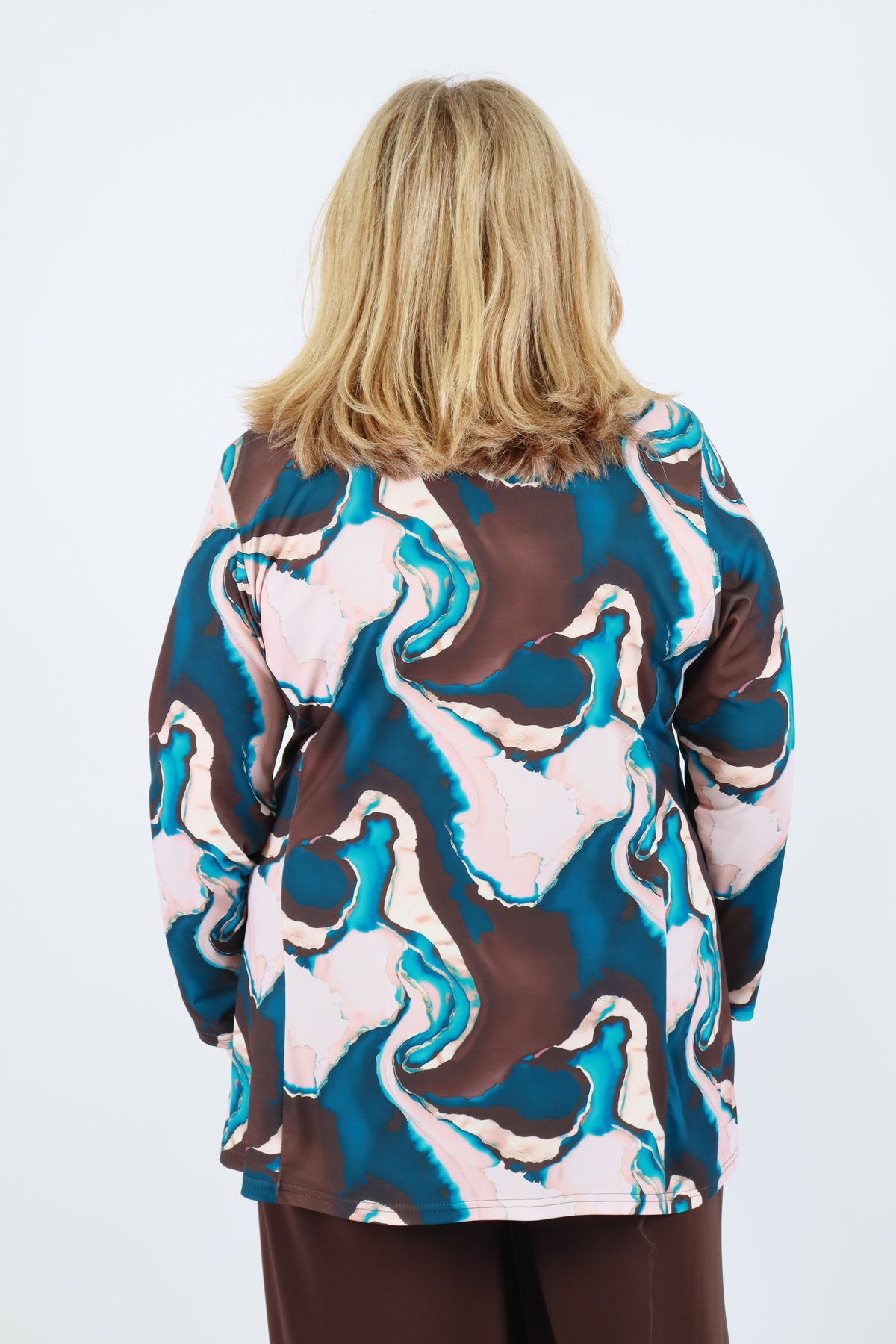 Magna A-Line Top in Teal/Brown Print