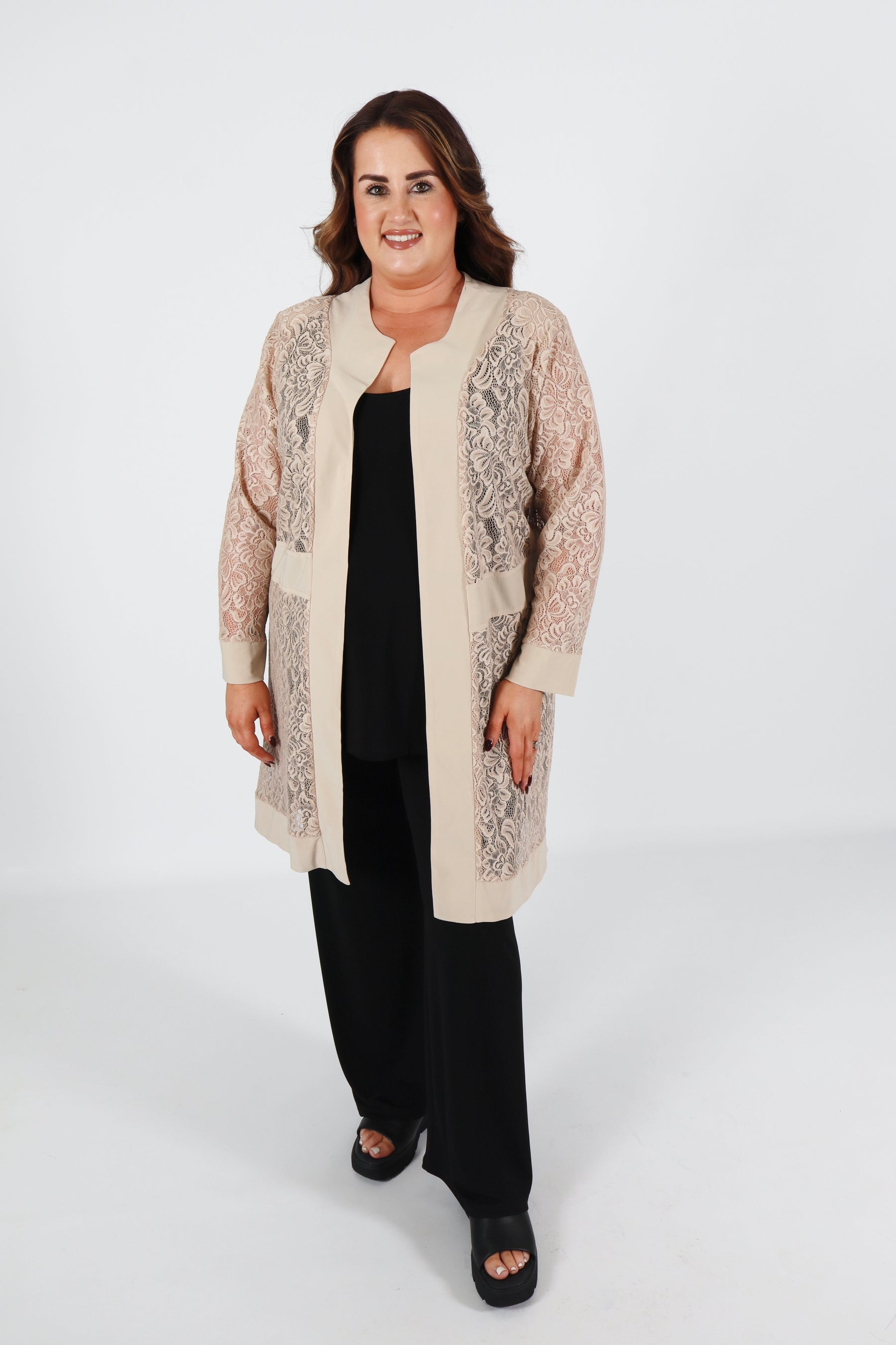 Magna Lace Cardigan in Beige