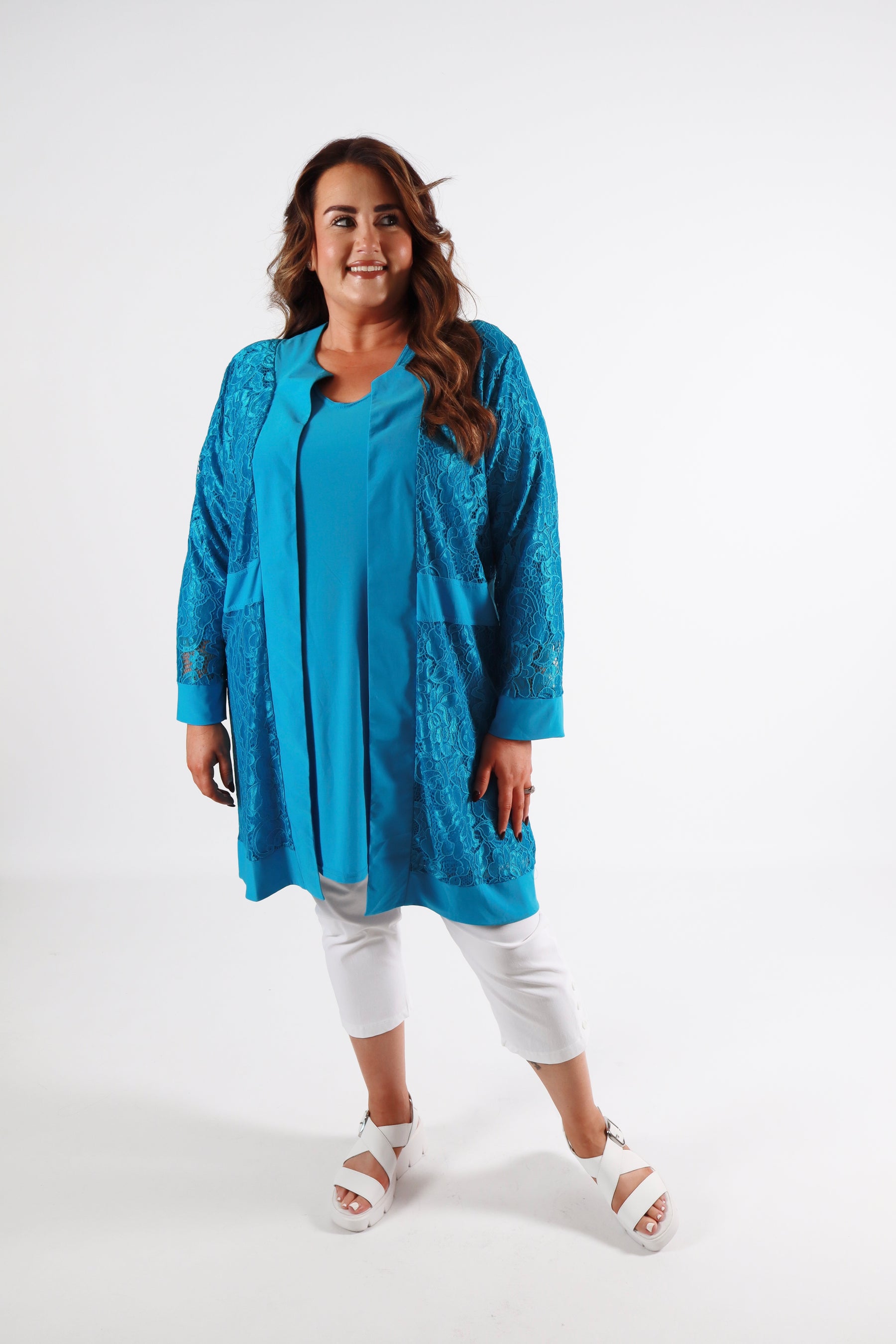 Magna Lace Cardigan in Turquoise