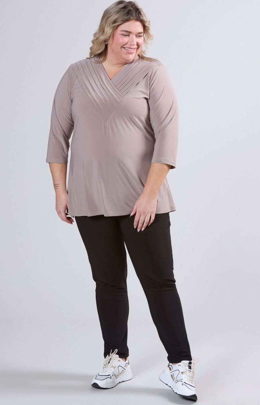 Magna V-Neck Blouse in Beige