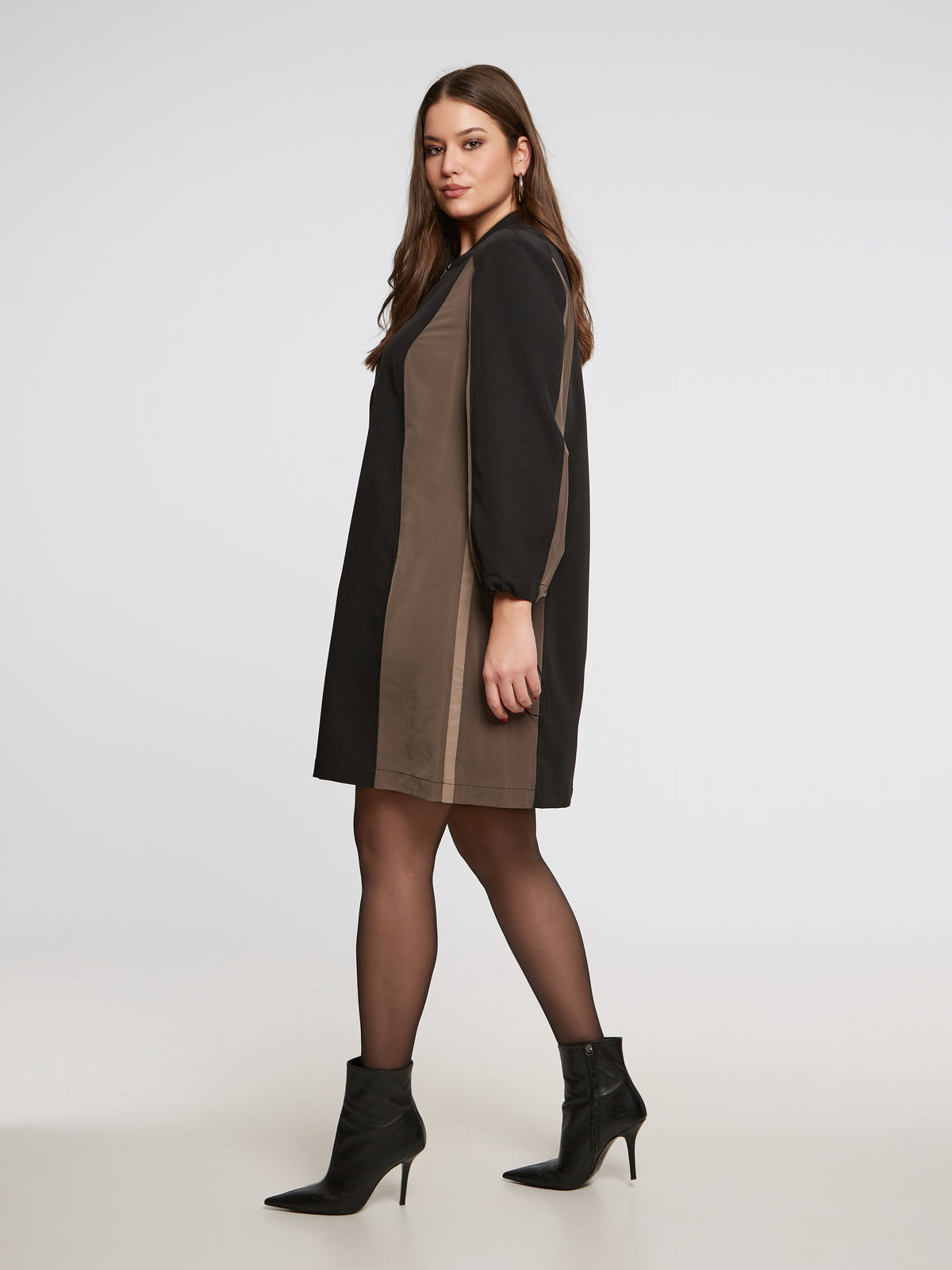 Mat Black/Brown Zip Dress