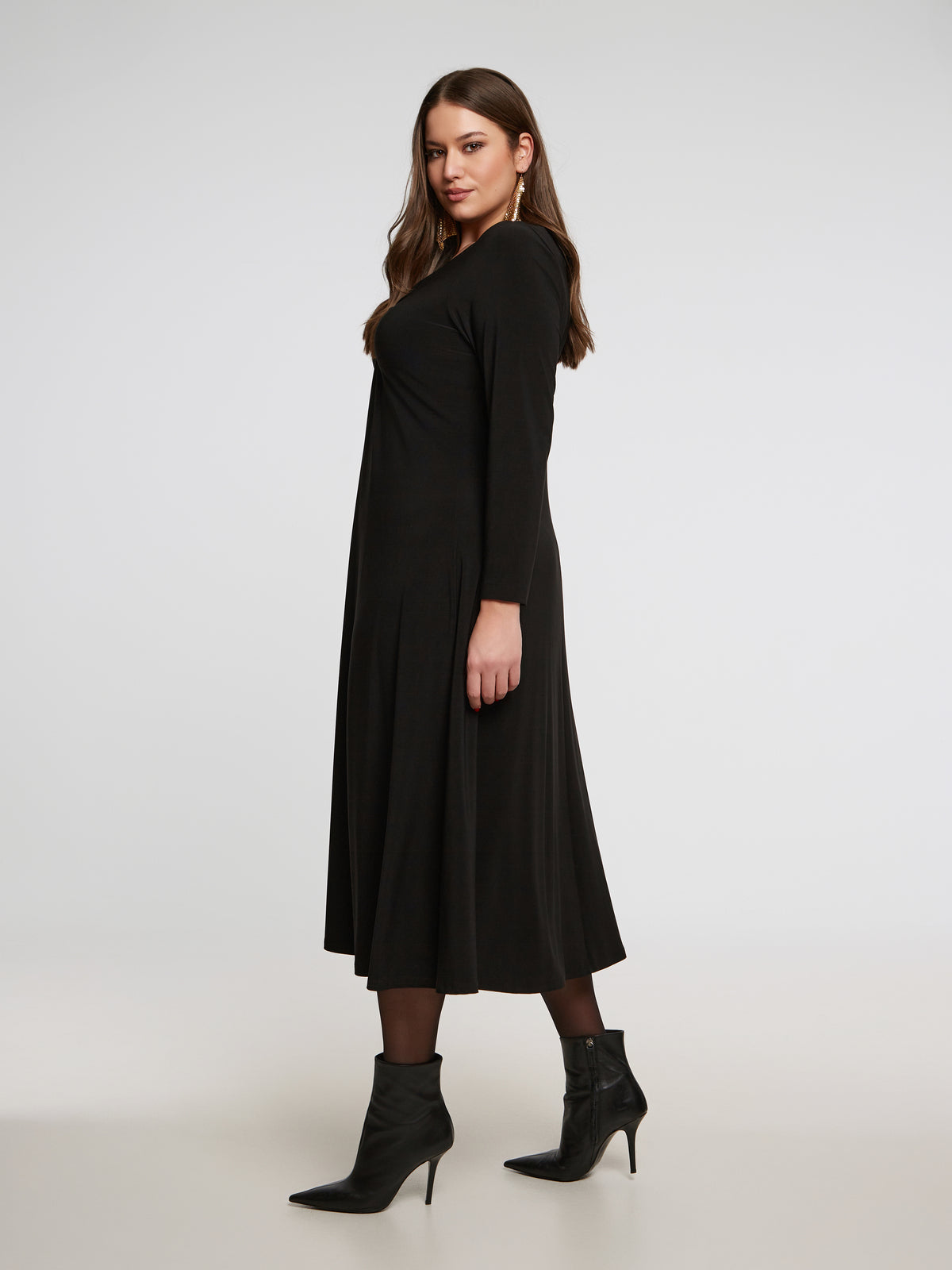 Mat Black Dress with Ruched Bust