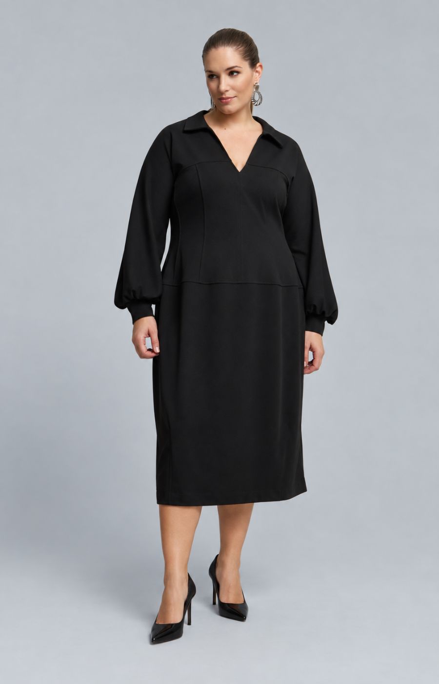 Mat Collared Dress in Black