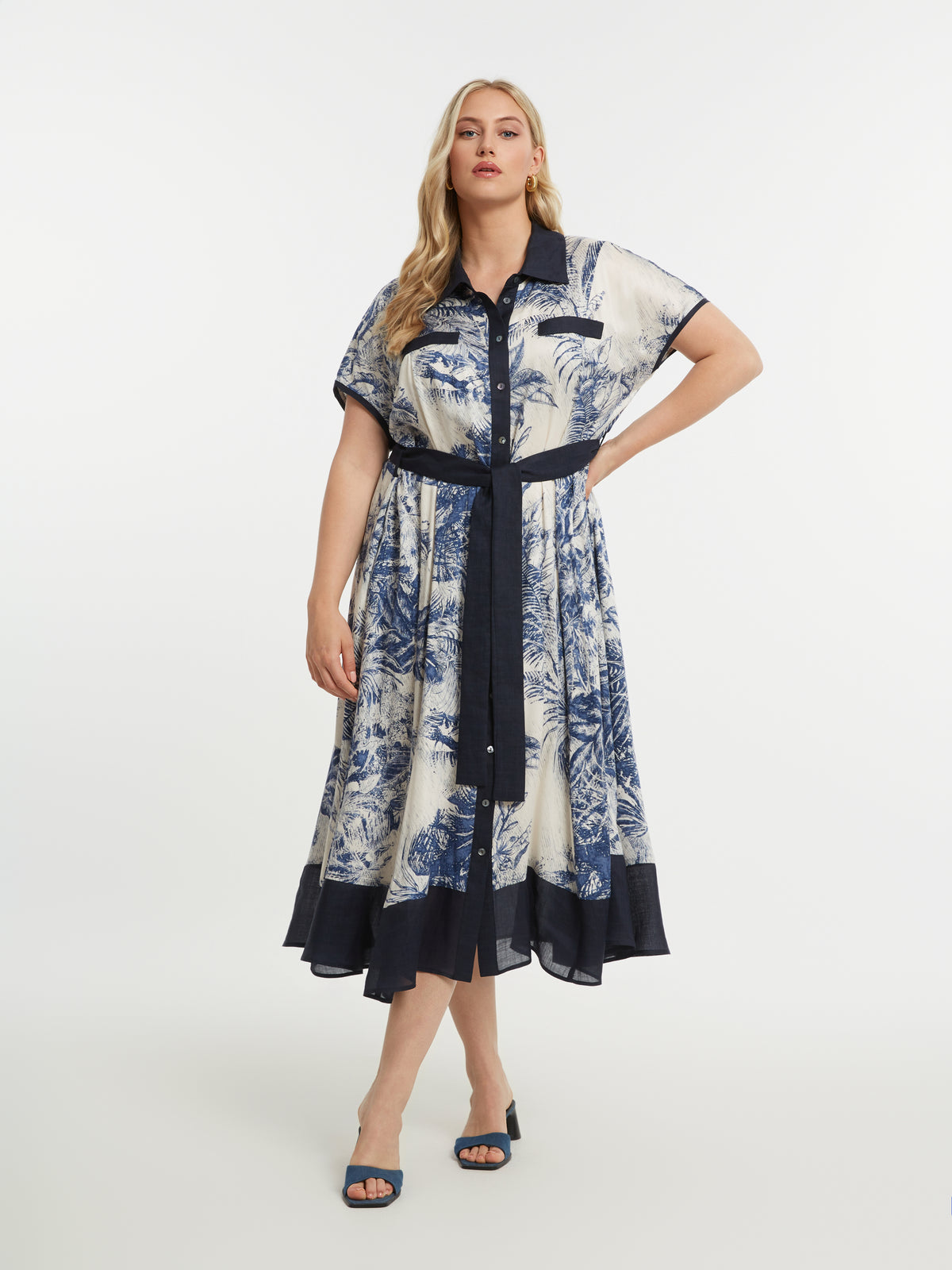 Mat Cream and Blue Shirt Dress