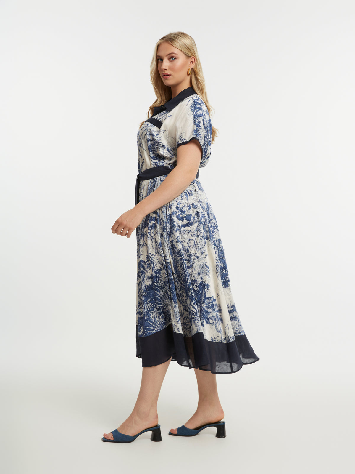 Mat Cream and Blue Shirt Dress