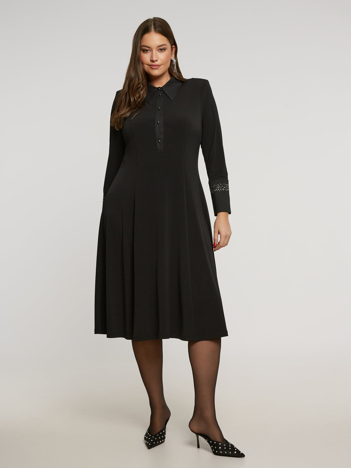 Mat Dress in Black with Sparkle Cuff