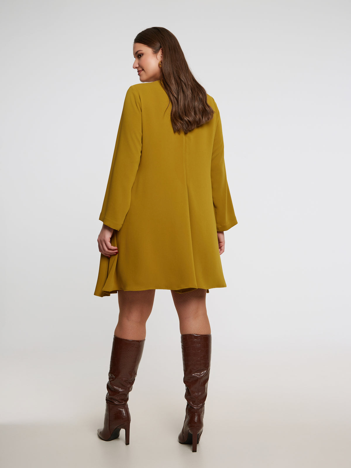 Mat Long Slit Sleeve Dress in Dark Yellow