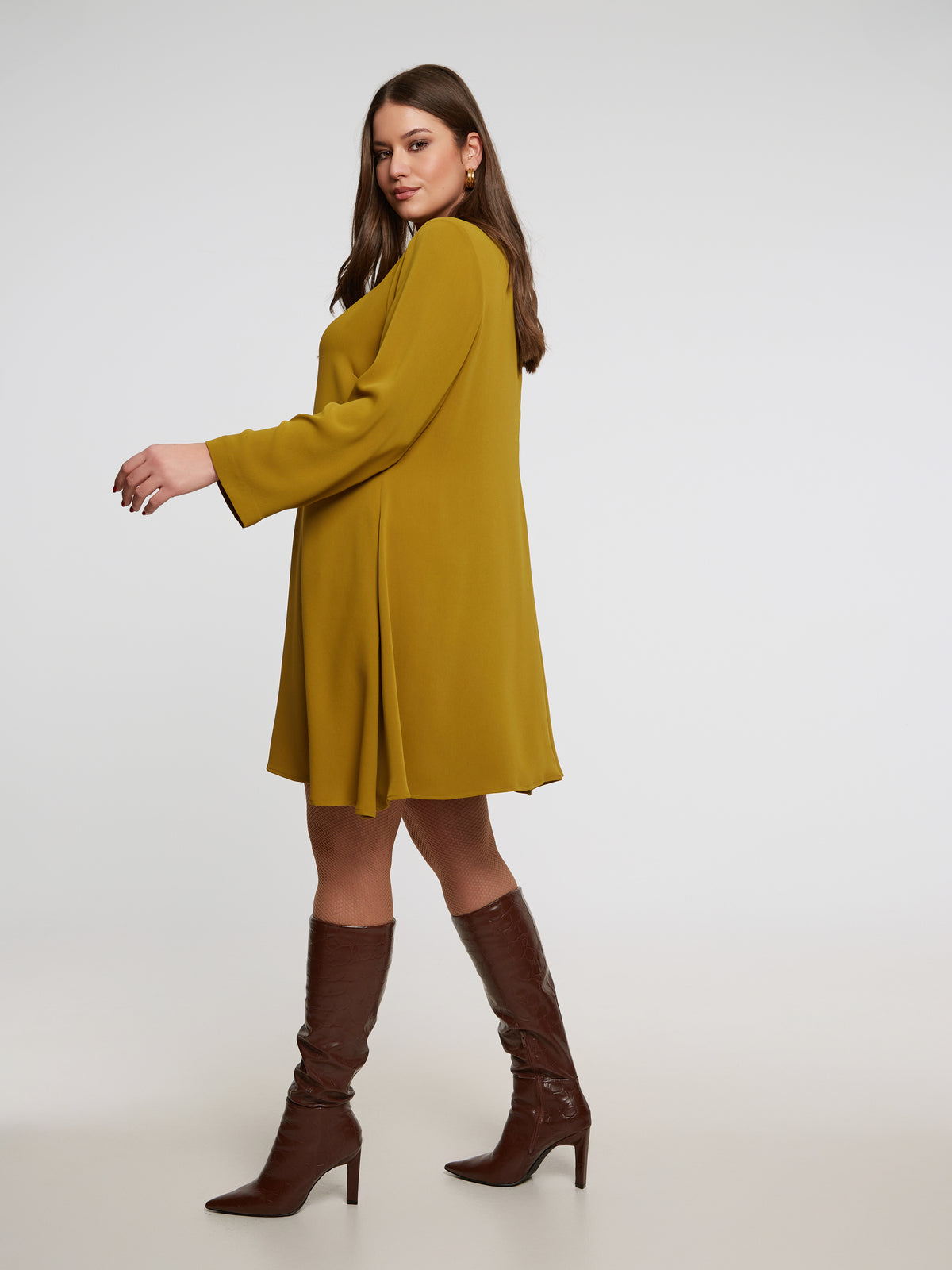 Mat Long Slit Sleeve Dress in Dark Yellow